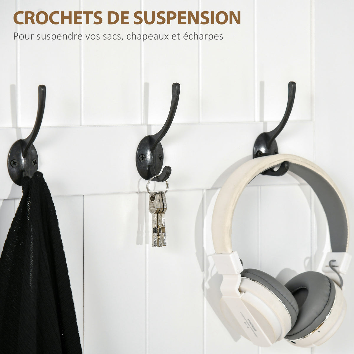 Meuble d'entrée 4 en 1, vestiaire d'entrée avec banc de rangement et 4 crochets doubles, 71,5 x 39,5 x 170 cm, blanc-4