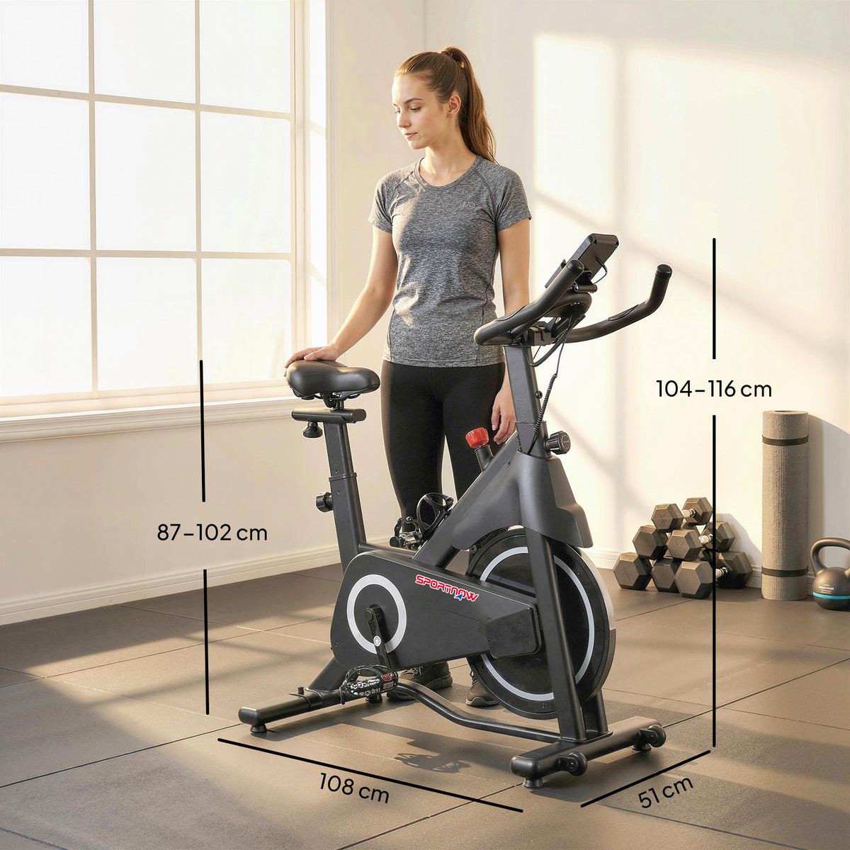 Vélo d'Appartement, Vélo d'Exercice, Résistance Magnétique Réglable, Écran LCD, Siège Confortable, 108x51x116cm, Blanc-2