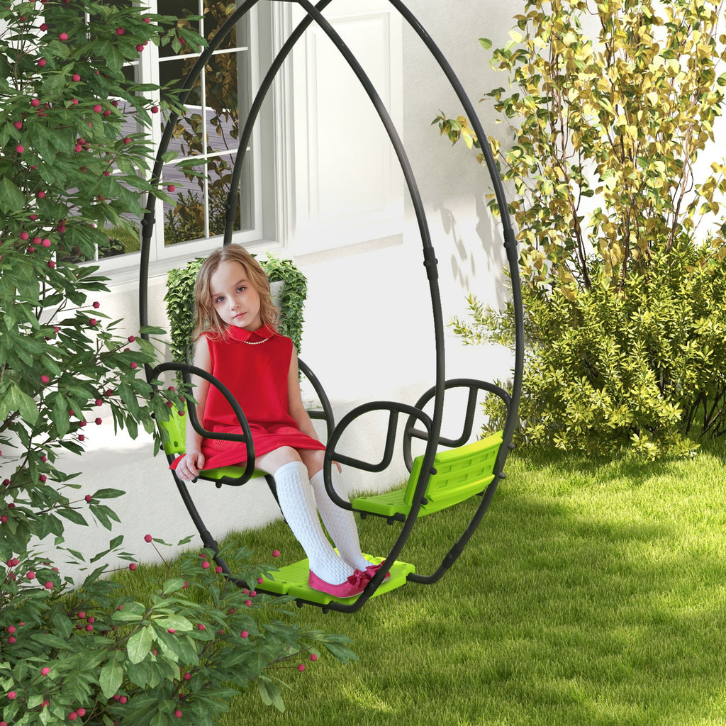 Balançoire pour enfants structure en métal avec poignée pour 2 enfants de 3 à 6 ans 110,5 x 40,5 x 180 cm vert-9