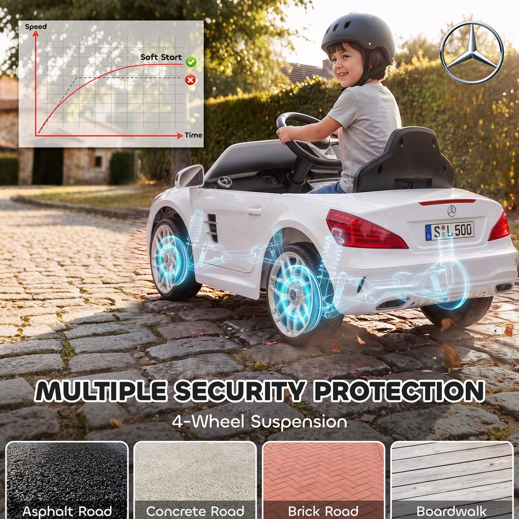Voiture Électrique Enfants 12V Mercedes-Benz SL500, 3-5 km/h, 2 Moteurs, Télécommande 2,4G, pour 3-5 Ans, Blanc-7