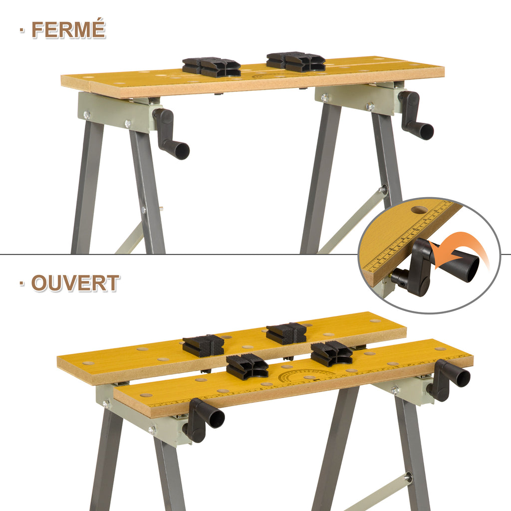 Établi pliant établi de serrage avec 4 serre-joints table de travail, charge 100 kg, 62,5x60,5x78,5cm, gris-4