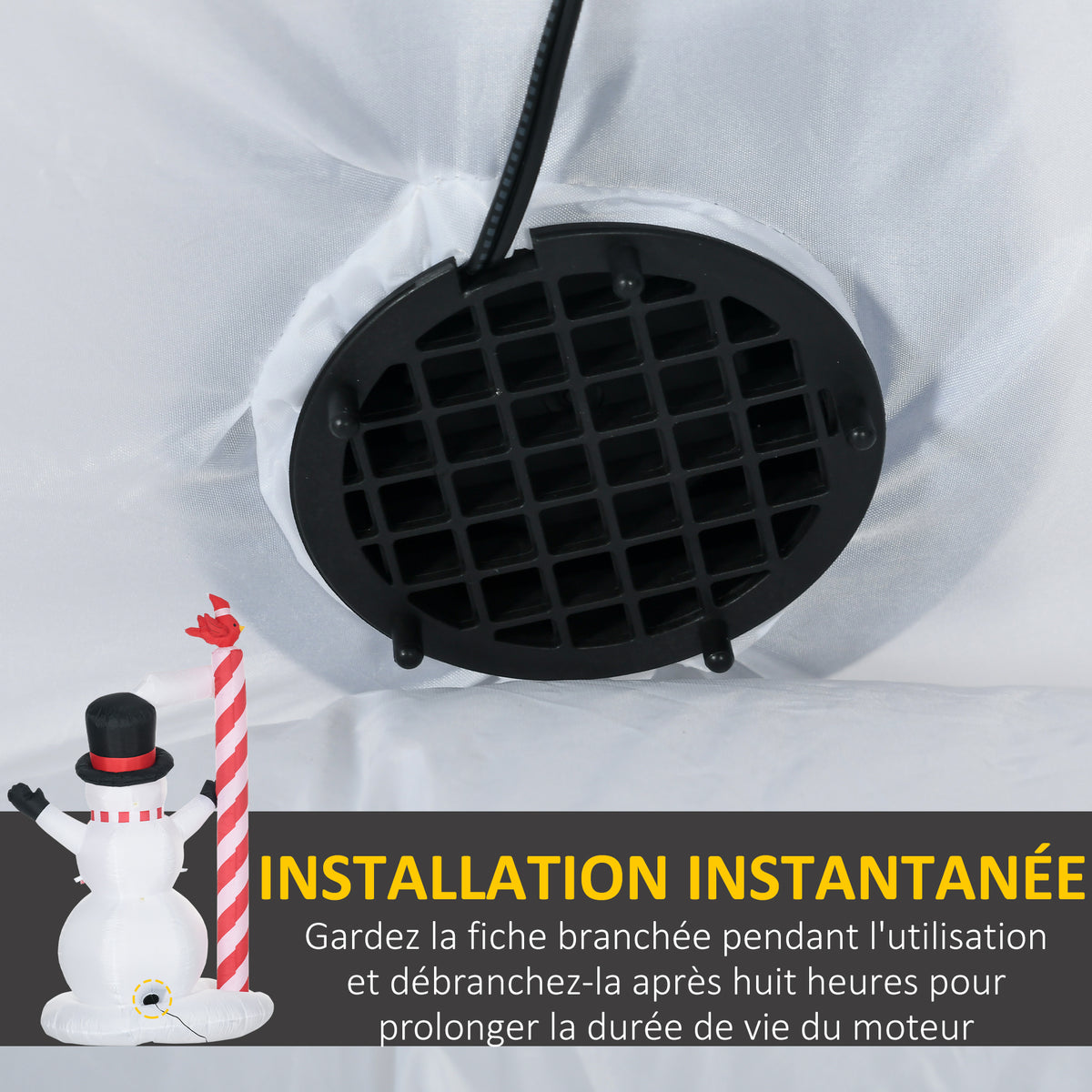Bonhomme de neige gonflable avec pancarte 3 LED polyester imperméable hauteur 213 cm blanc-5