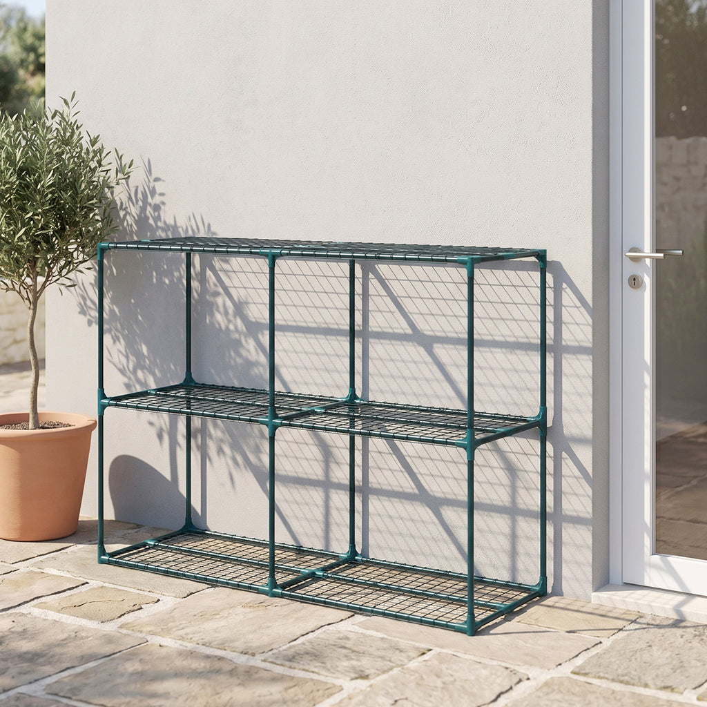Étagère à Fleurs 3 Niveaux en Acier, Support à Plantes Intérieur Extérieur, Charge 20 kg, 143 x 48 x 100 cm, Vert Foncé-1
