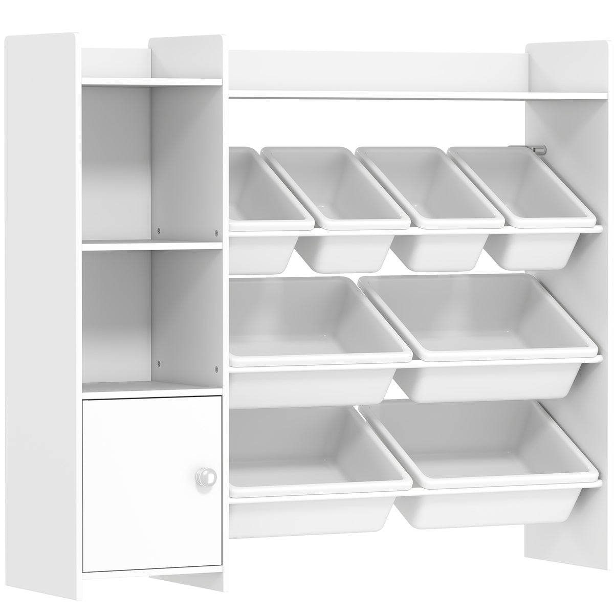 Meuble rangement enfant 3 à 8 ans, rangement jouets enfant avec 8 bacs amovibles, étagères de rangement, placard, blanc-0