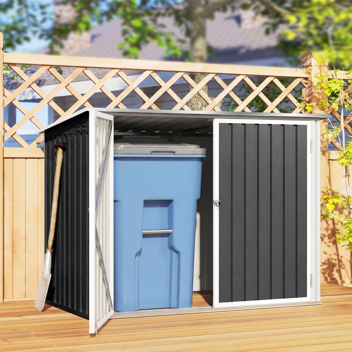 Cache Poubelle Double Abri de Jardin 2 Poubelles de 240L Couvercle Lié par Chaînes Vérins à Gaz 179,5x108x129,5cm Gris-9