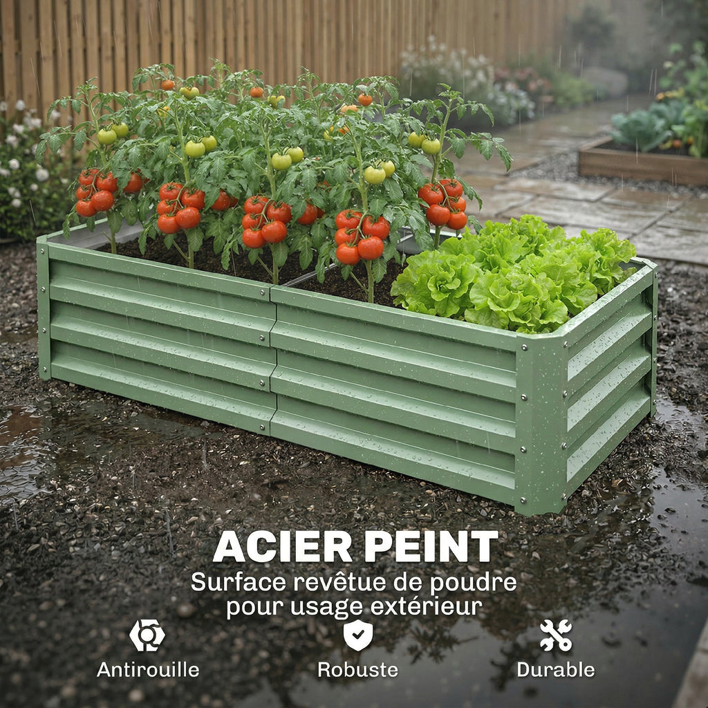 Carré Potager de Jardin Rectangulaire, Tôle d'Acier Ondulée, 120 x 60 x 30,5 cm, Vert-3