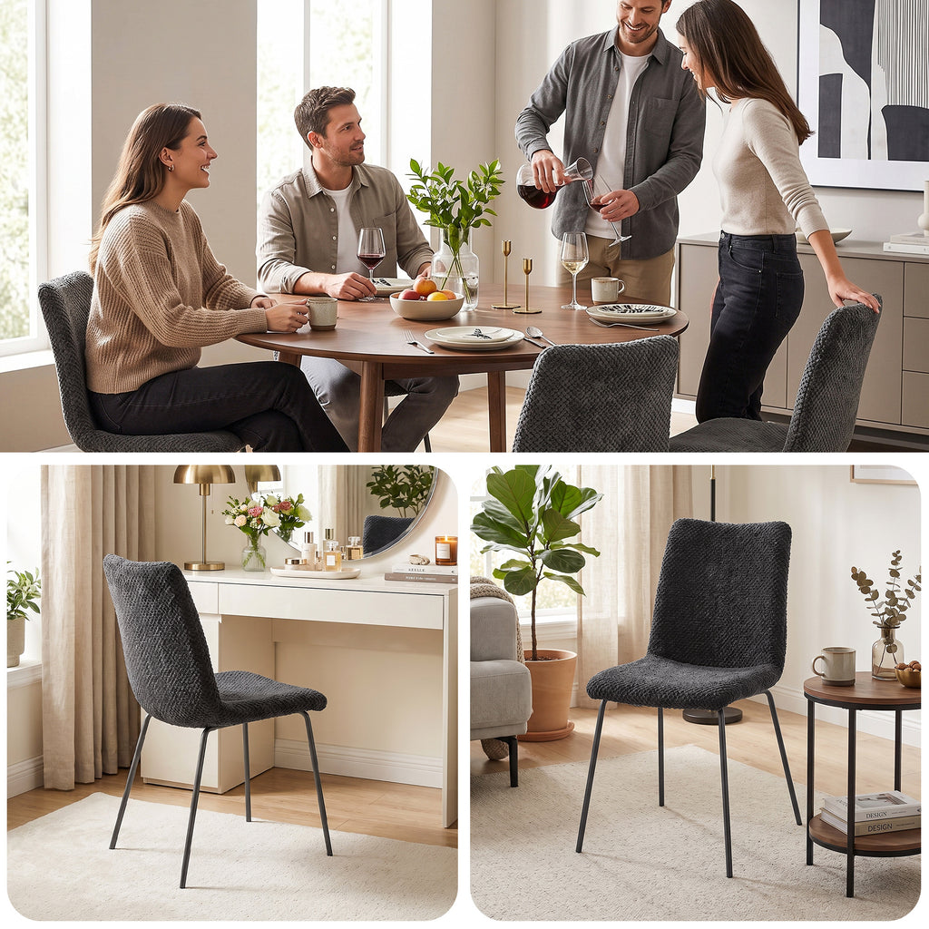 Lot de 2 Chaises de Salle à Manger, Chaises Cuisine Rembourrées en Velours, Dossier Incurvé, Pieds en Métal, Gris Foncé-6