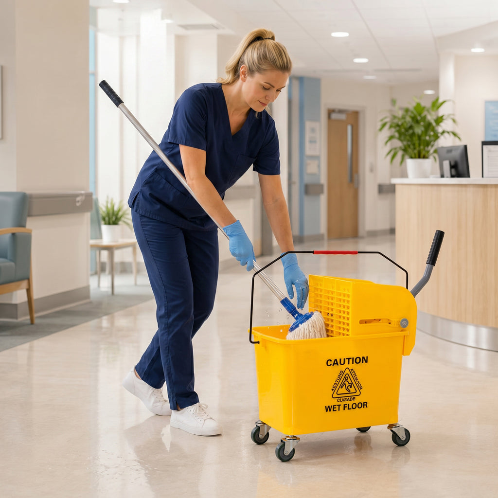 Chariot de nettoyage lavage seau de ménage 20 L avec essoreur et séparateur eau sale propre jaune 60L x 27l x 70,5H cm-8