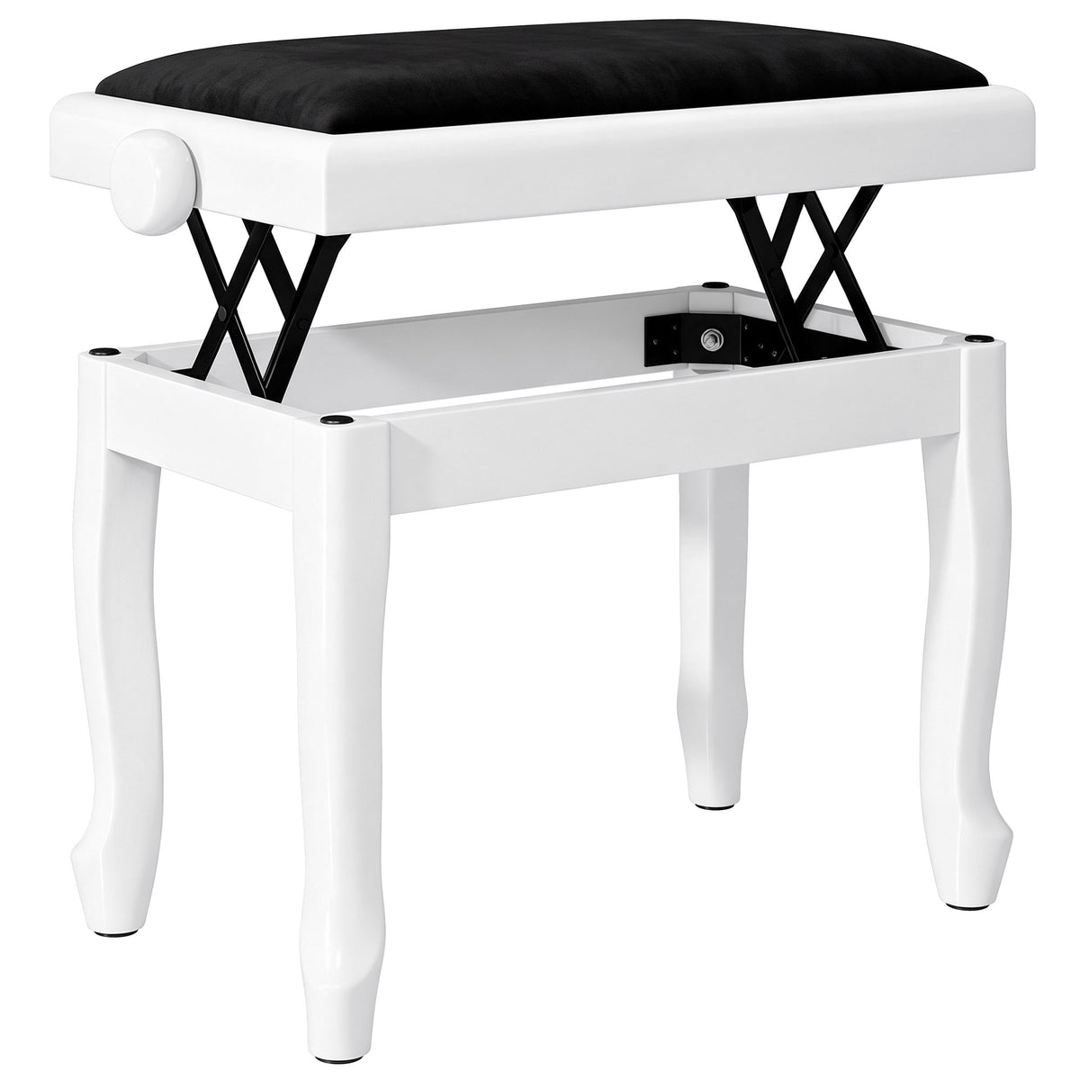 Banc de Piano, Tabouret Piano Réglable en Hauteur 45-56 cm, Banc de Clavier, Siège Rembourré en Velours, Blanc-0