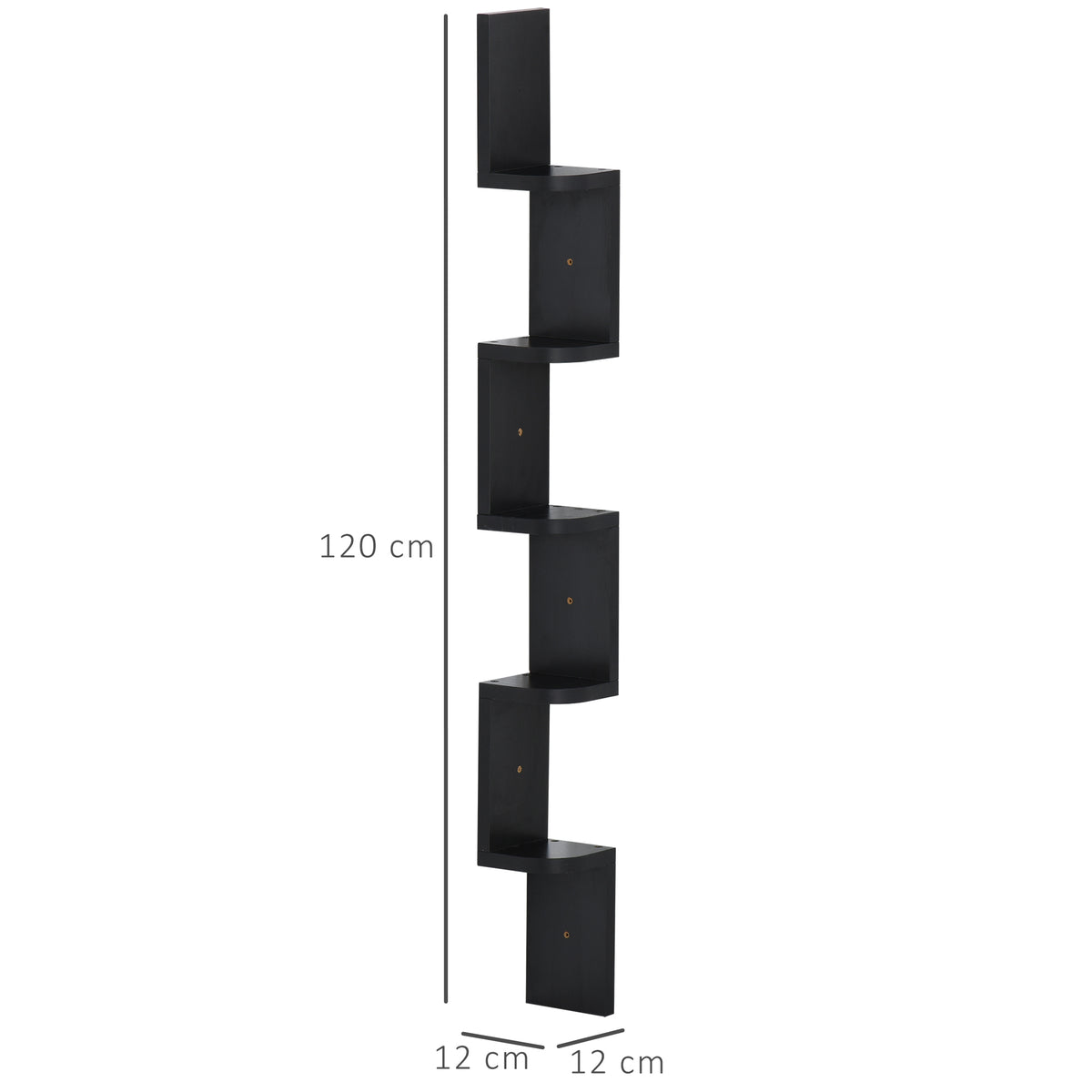 Étagère d'angle Murale à 5 Niveaux Hauteur 120 cm Forme de Zigzag en Bois Noire-2