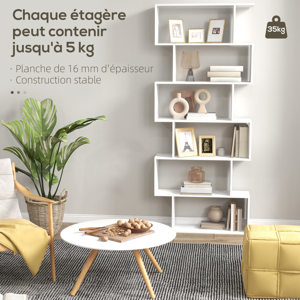 Bibliothèque étagère Zig zag Design Contemporain 80L x 23l x 192H cm 6 Niveaux Blanc-5