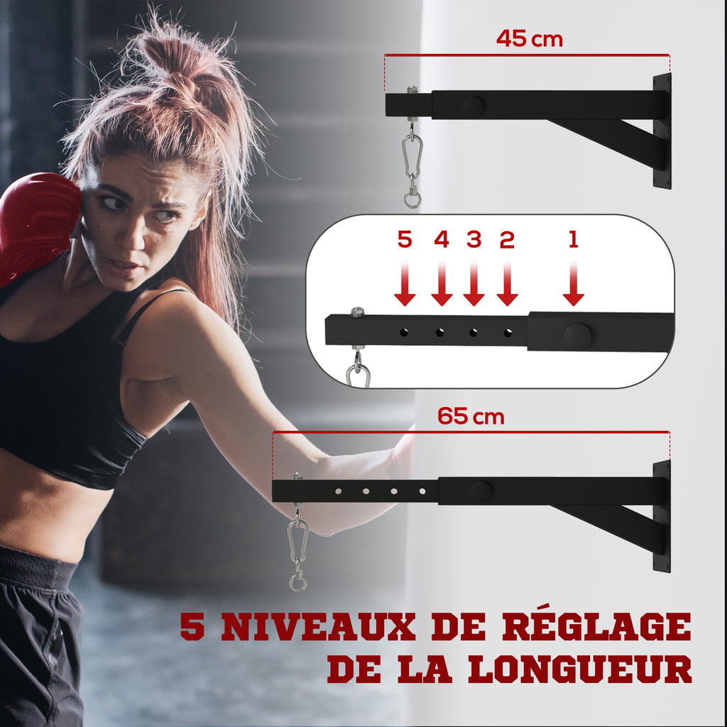 Support mural pour sac de boxe réglable à 5 longueurs, solide jusqu'à 60kg, pour l'entraînement de boxe, de kickboxing-3