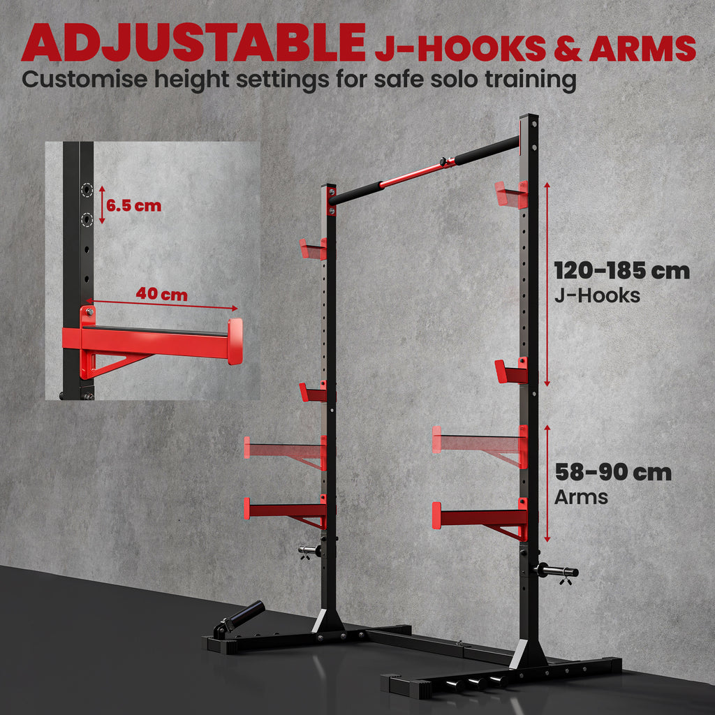 Power Tower Multifonction Charge 500 kg Largeur Réglable, Barre de Traction, Rack de Squat, 176x106x212cm, Rouge-7