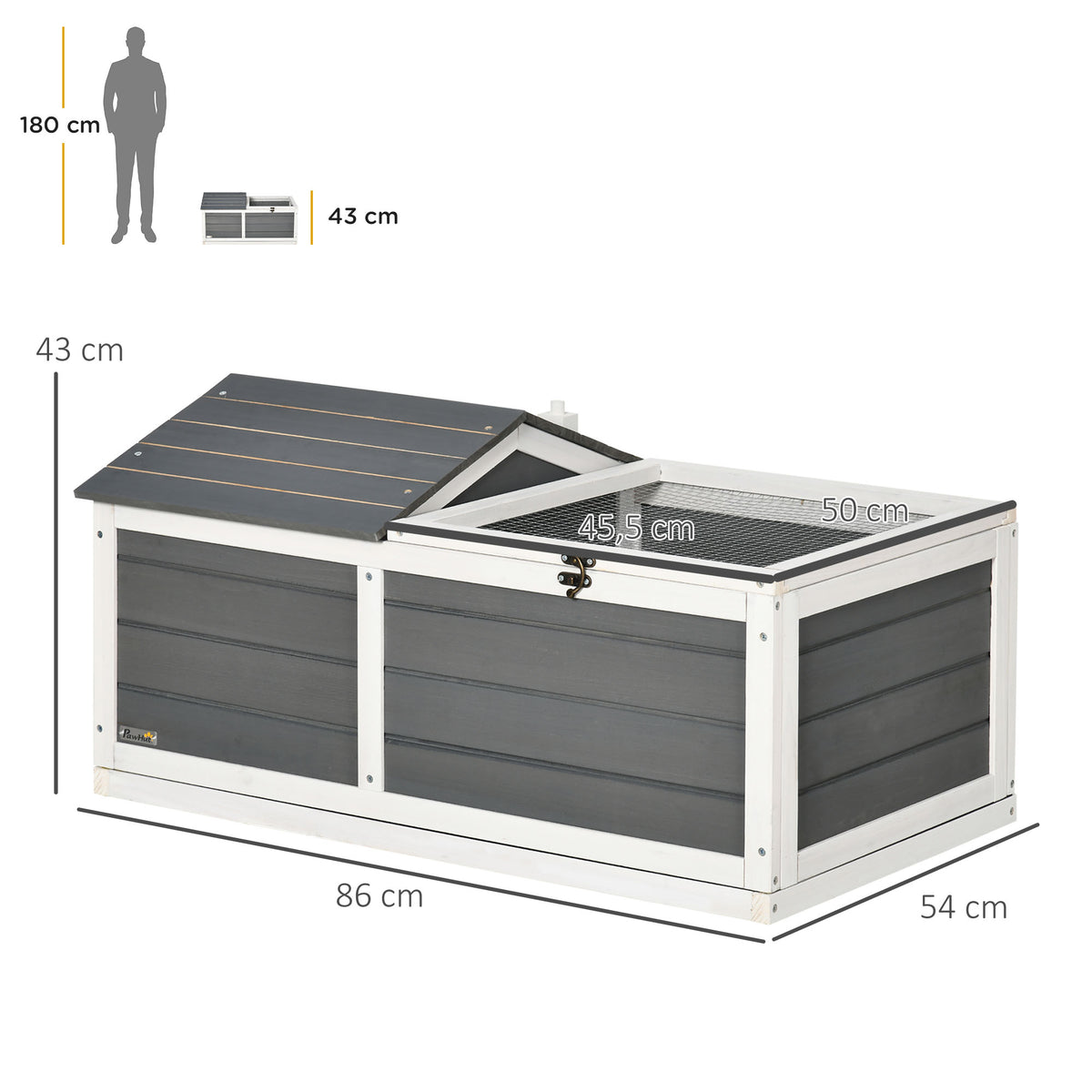 Maison enclos cage pour petit animal tortue avec 2 espaces 86 x 54 x 43 cm - bois de sapin-2