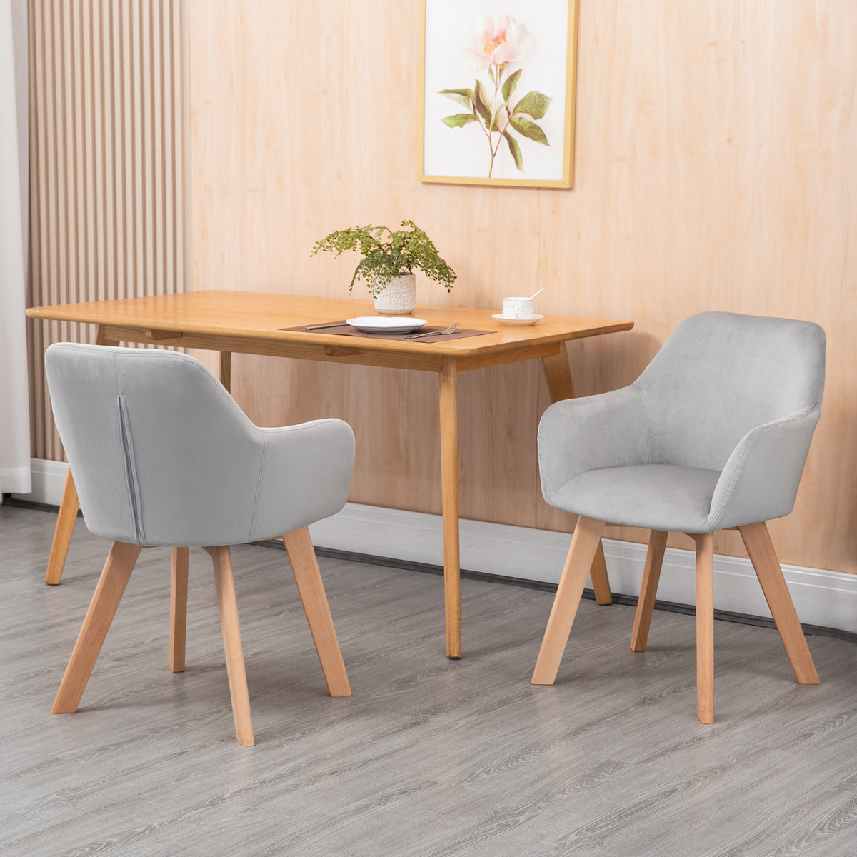 Lot de 2 chaises de salle à manger Fauteuil Assise rembourrée en tissu effet velours Pieds en bois, gris-1