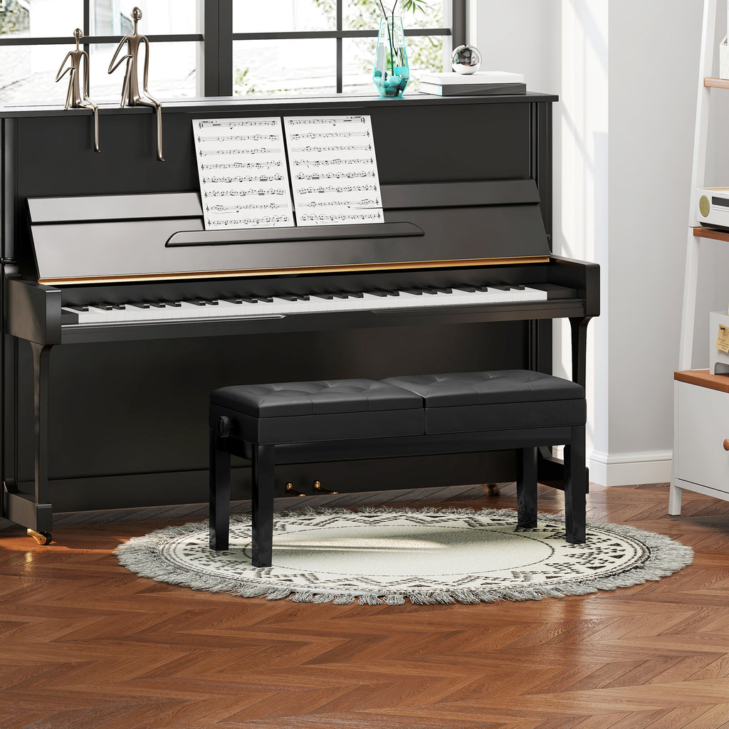 Banc de piano réglable en hauteur, tabouret de piano avec rangement, banquette pour clavier capitonné, noir-9