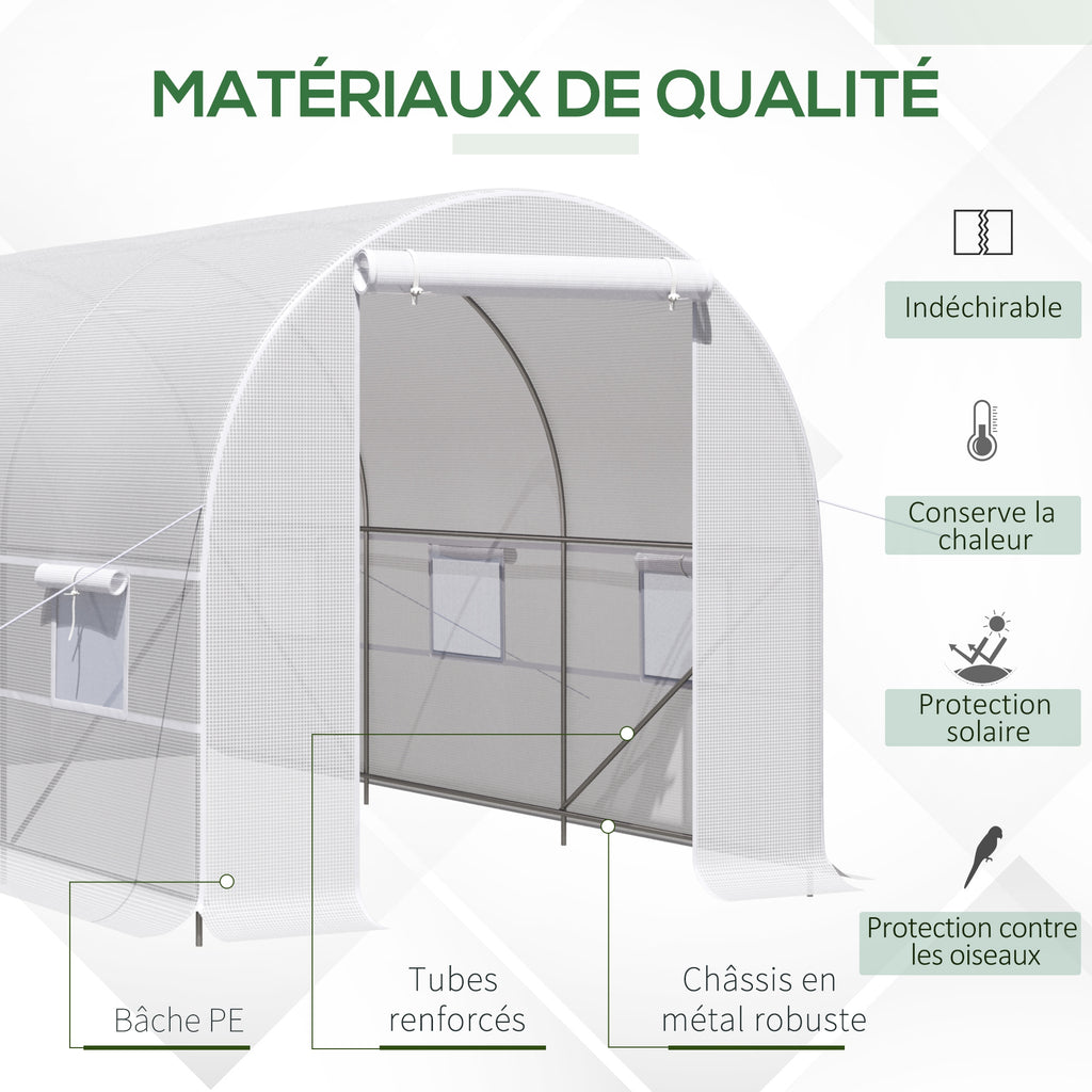 Serre tunnel de jardin 8m², serre de jardin tunnel avec porte et 6 fenêtres, bâche PE 140 g/m² 400 x 200 x 200 cm blanc-3