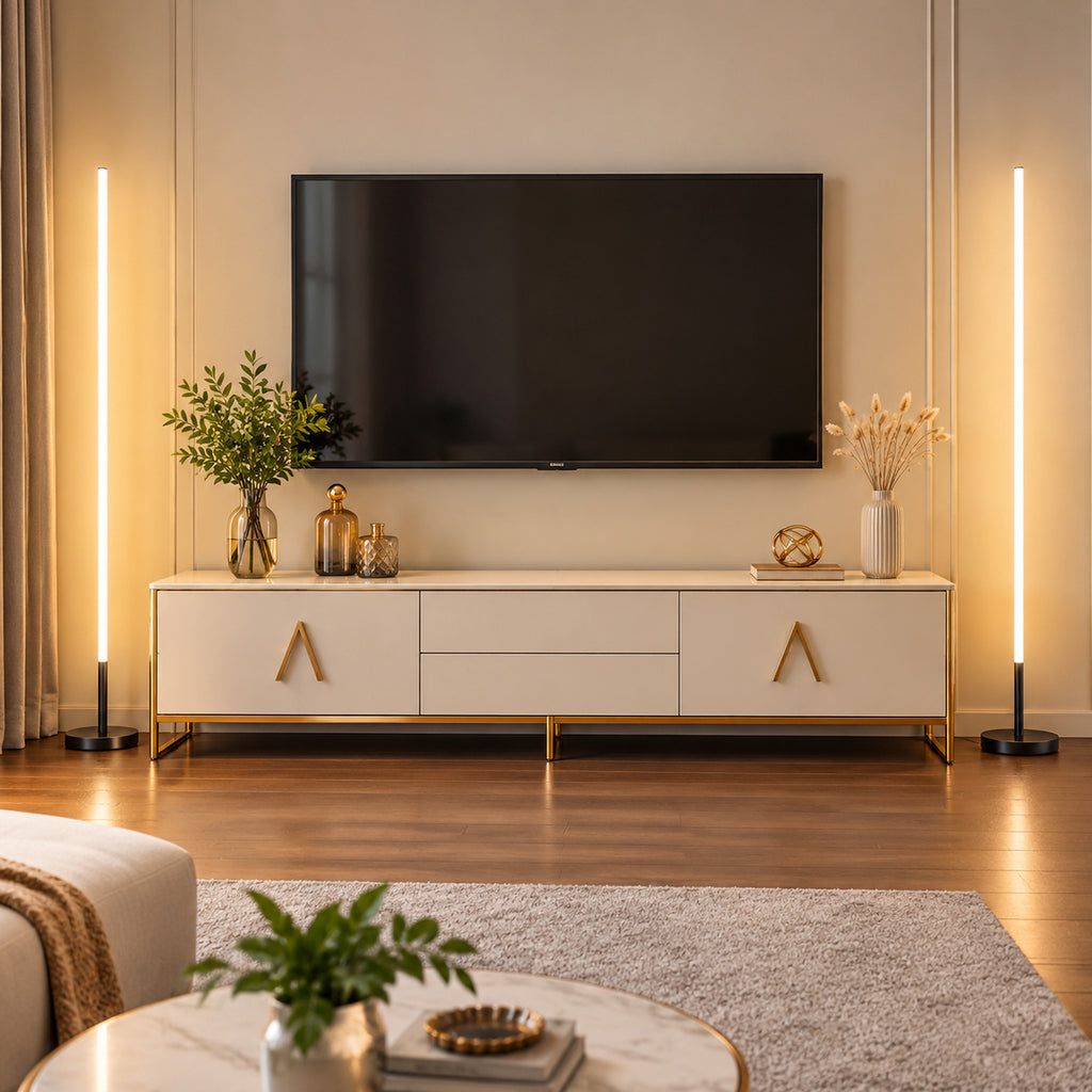 Lot de 2 Lampadaires d'Angle LED 1450lm Lampe d'Angle Dimmable 150cm 3 Niveaux de Luminosité Interrupteur au Pied Noir-1