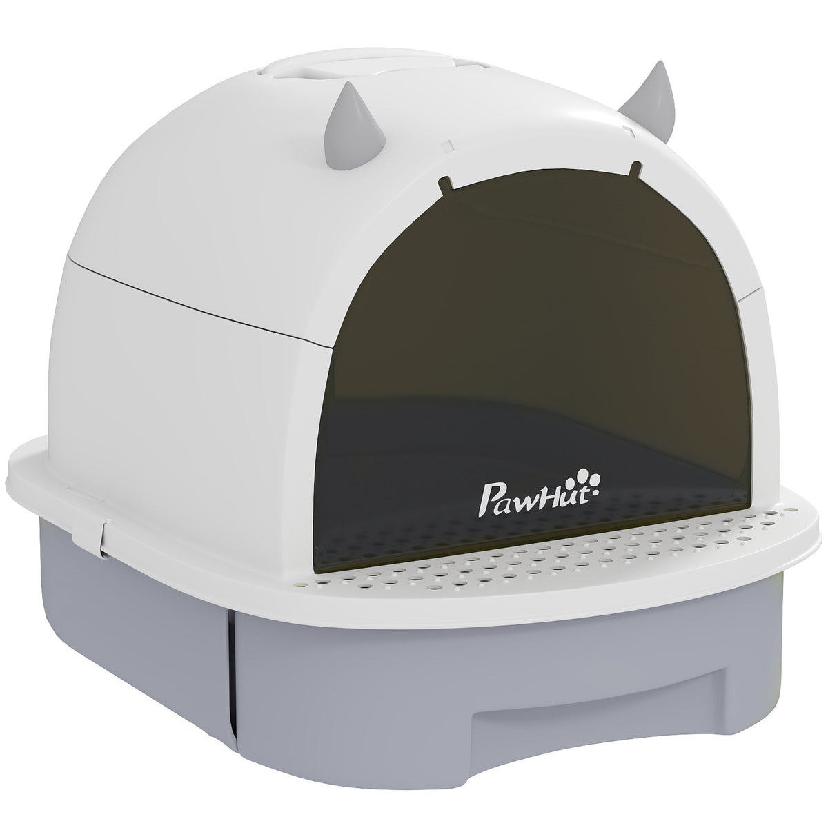 Maison de toilette pour chat bac à litière fermé chat poignée de transport porte translucide 40,5 x 52 x 39 cm gris-0