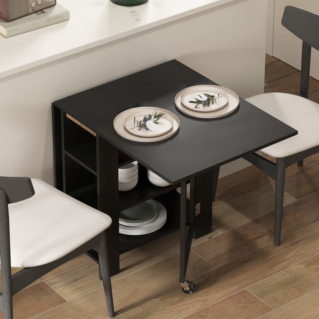 Table à Manger Pliante sur Roulettes, Table de Cuisine pour 2 à 4 Personnes avec Étagères de Rangement, Noir-8
