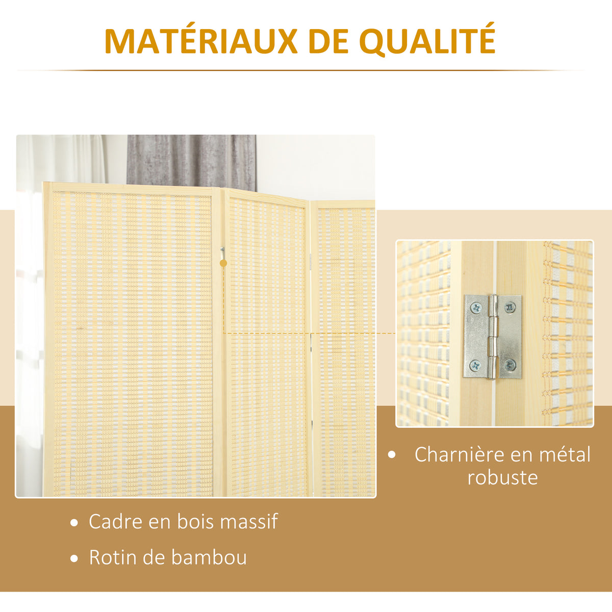 Paravent en bois séparateur de pièce closion de séparation pliable 3 panneaux 135 x 180 cm bois naturel-4