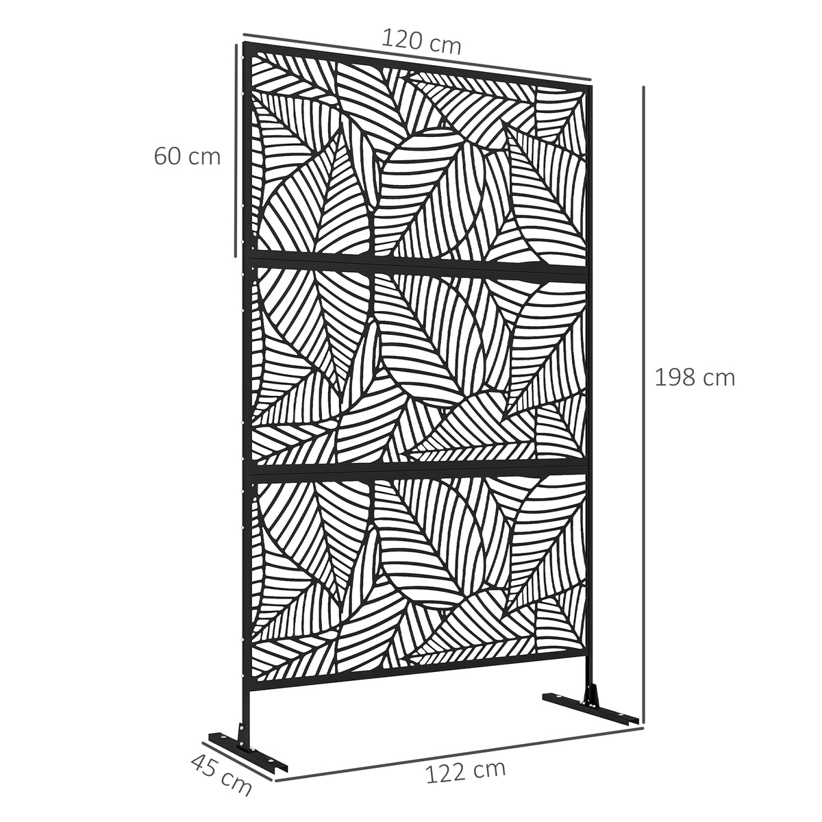 Panneau brise vue décoratif paravent extérieur noir à motif végétal en métal - 122 x 45 x 198 cm, noir-2