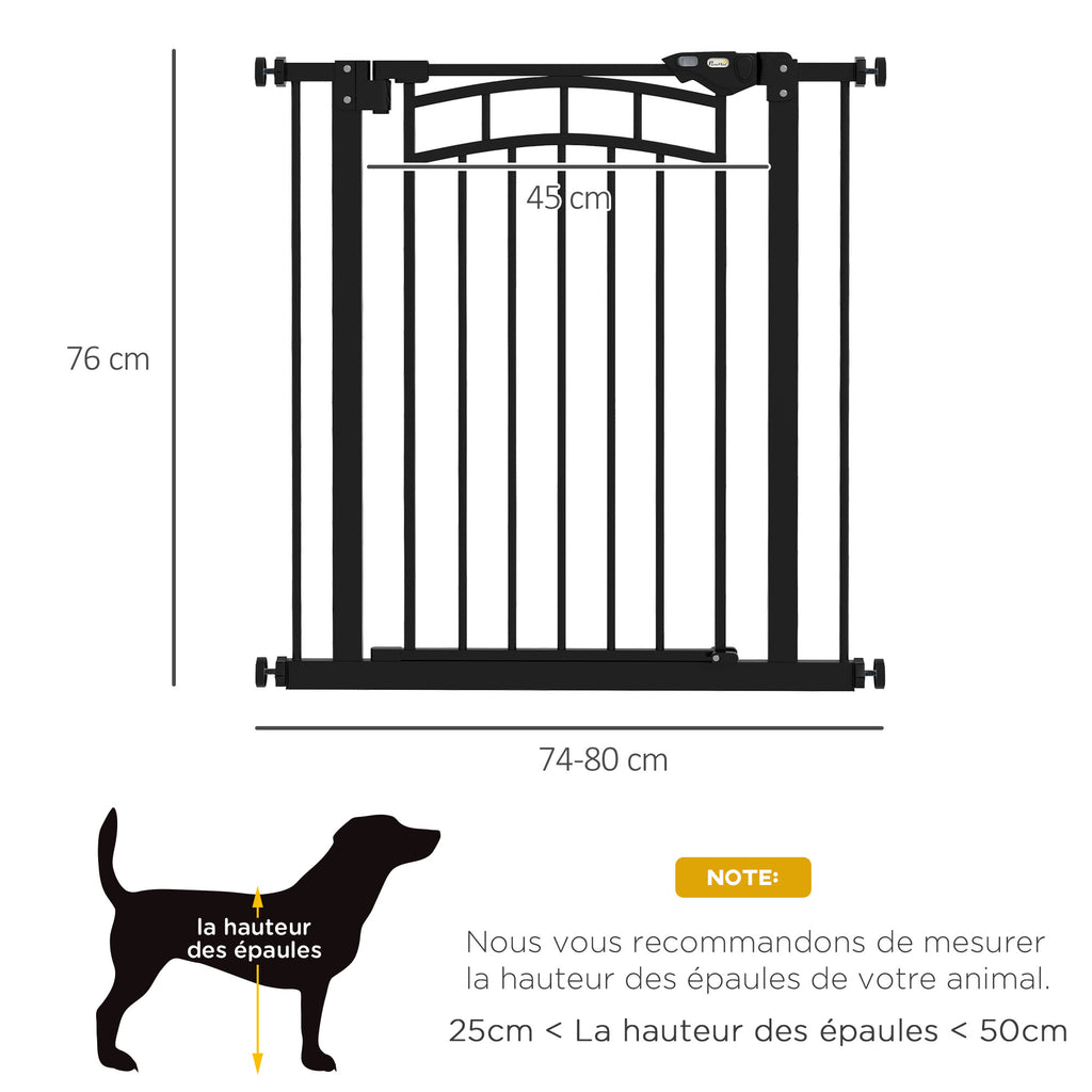 Barrière de sécurité pour chien barrière d'escalier extensible double verrouillage 74-80 x 76 cm noir-2