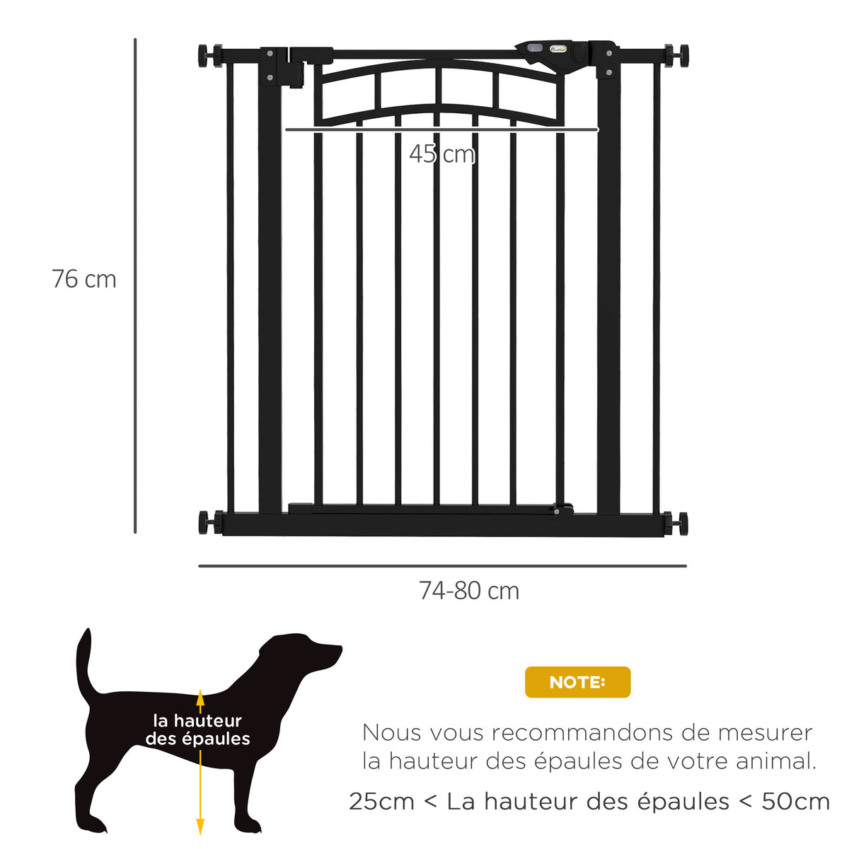 Barrière de sécurité pour chien barrière d'escalier extensible double verrouillage 74-80 x 76 cm noir-2