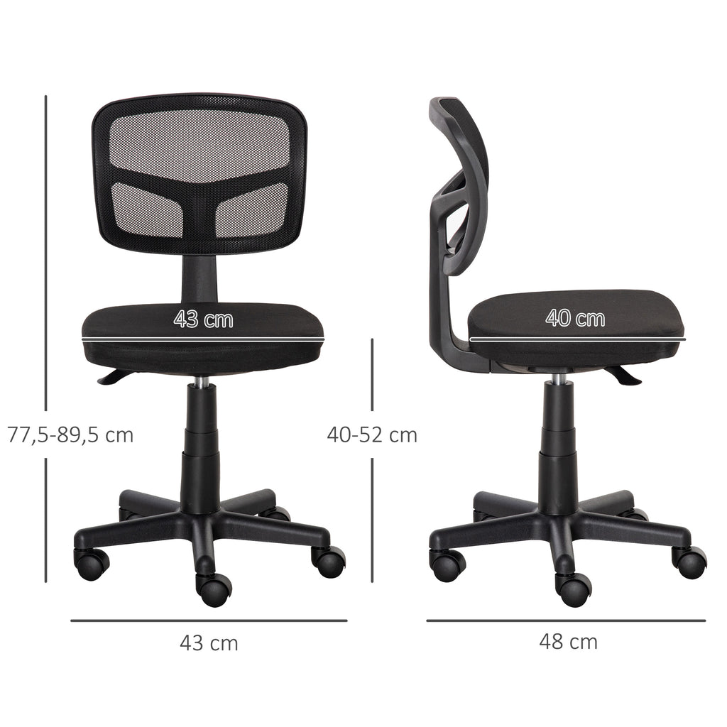 Chaise de bureau sans accoudoirs, fauteuil de bureau en maille, hauteur réglable, assise rembourré, pivotant 360°, noir-2