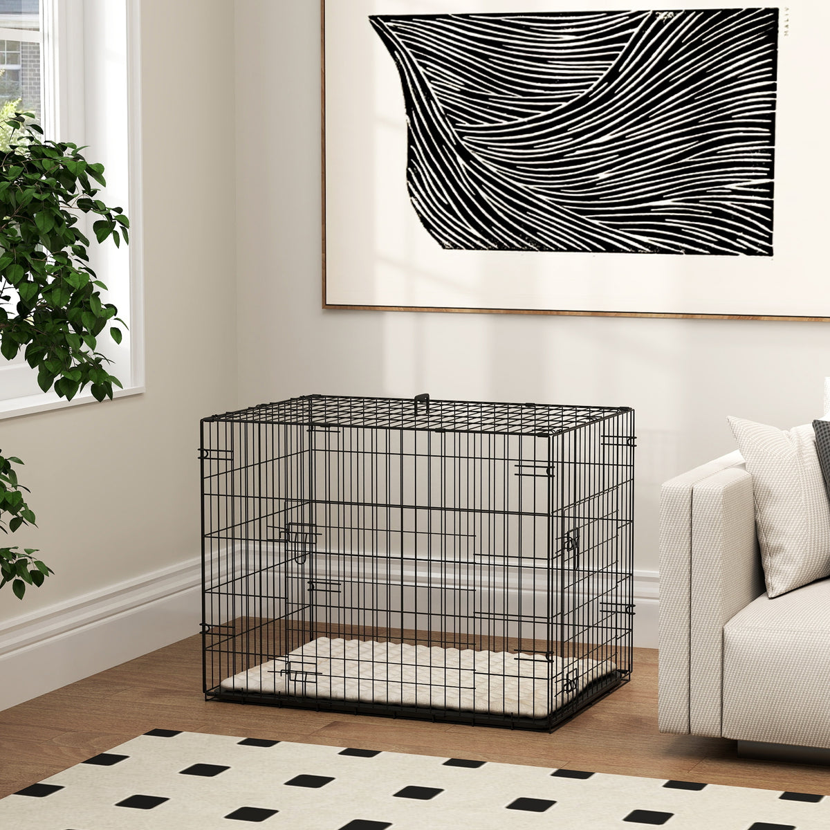 Cage pour chien cage de transport pour chien pliable avec 2 portes plateau amovible coussin lavable 75x48,5x53cm noir-7