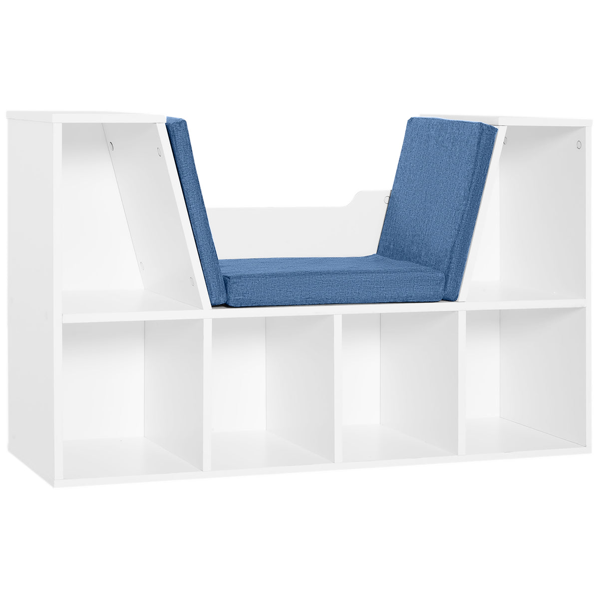 Bibliothèque banc 2 en 1 avec coussins de siège, étagère cube 6 compartiments ouverts et 2 niveaux, meuble de rangement pour salon, chambre à coucher, bureau, 102 x 30 x 61 cm, bleu-0