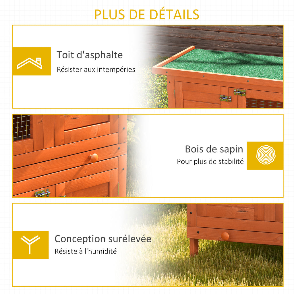 Clapier à lapin cage à lapin double niveau plateaux coulissants 4 portes verrouillables toit ouvrant 90L x 45l x 90H cm-6
