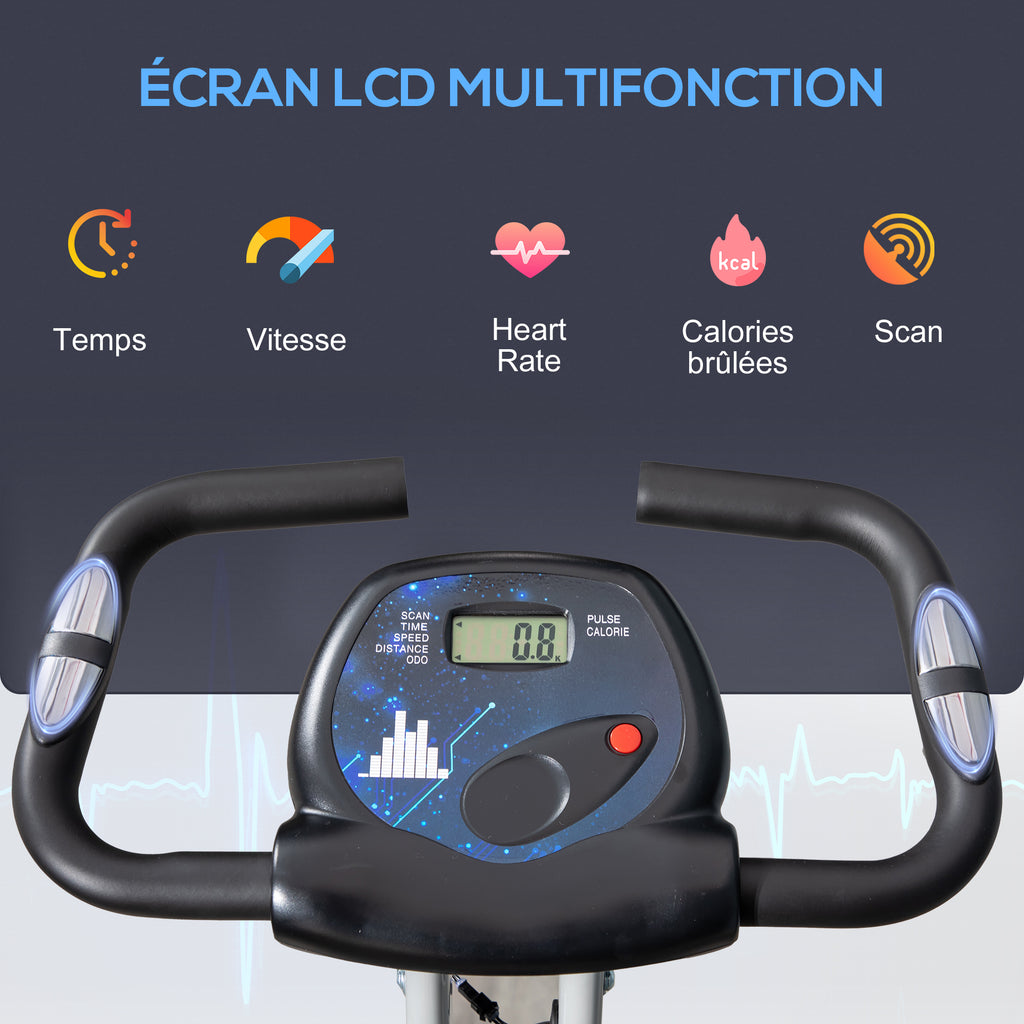 Vélo d'Appartement Pliable Magnétique Cardio-training - Sport Maison avec 8 Niveaux de Résistance et Roulettes - Silencieux Home Trainer avec Capteur de Pouls pour Fitness Homme et Femme, Noir-3