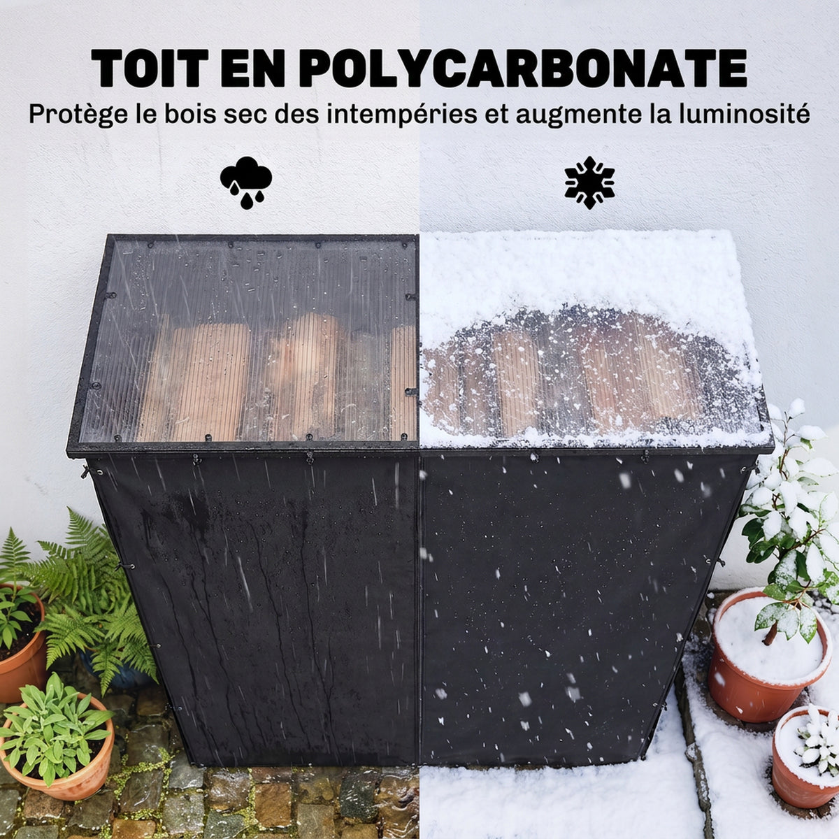 Abri-bûches range-bûche extérieur charge maximale 2000 kg avec housse de protection imperméable 185 x 62 x 184 cm noir-4