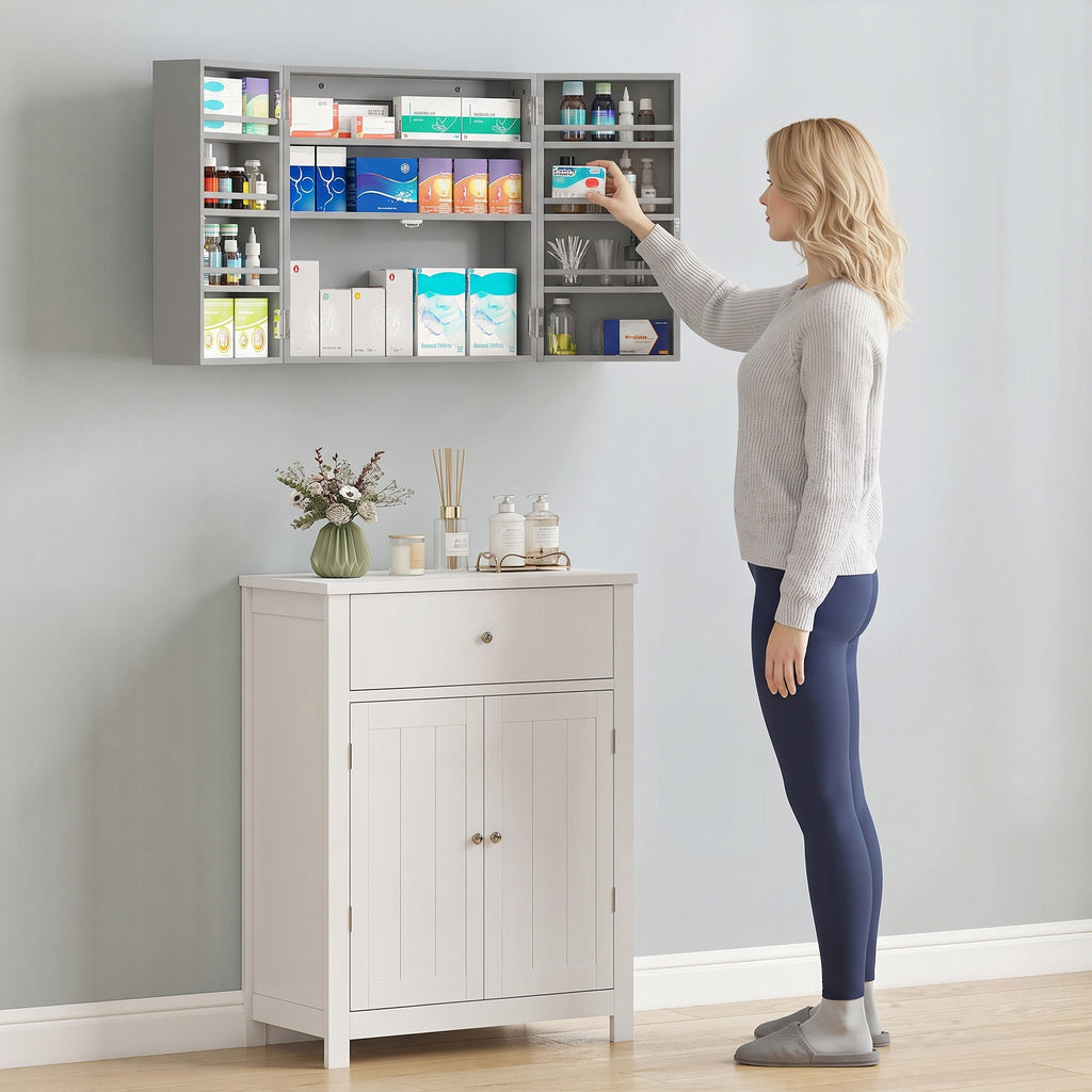 Armoire à pharmacie murale, armoire à médicaments avec double porte verrouillable 2 clés, 53x20x53cm, gris-8