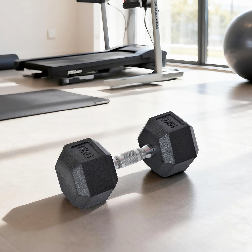 Haltère courte poids 15 Kg - 1 pièce, Haltère hexagonale entraînement musculaire & haltérophilie - métal caoutchouc noir-8