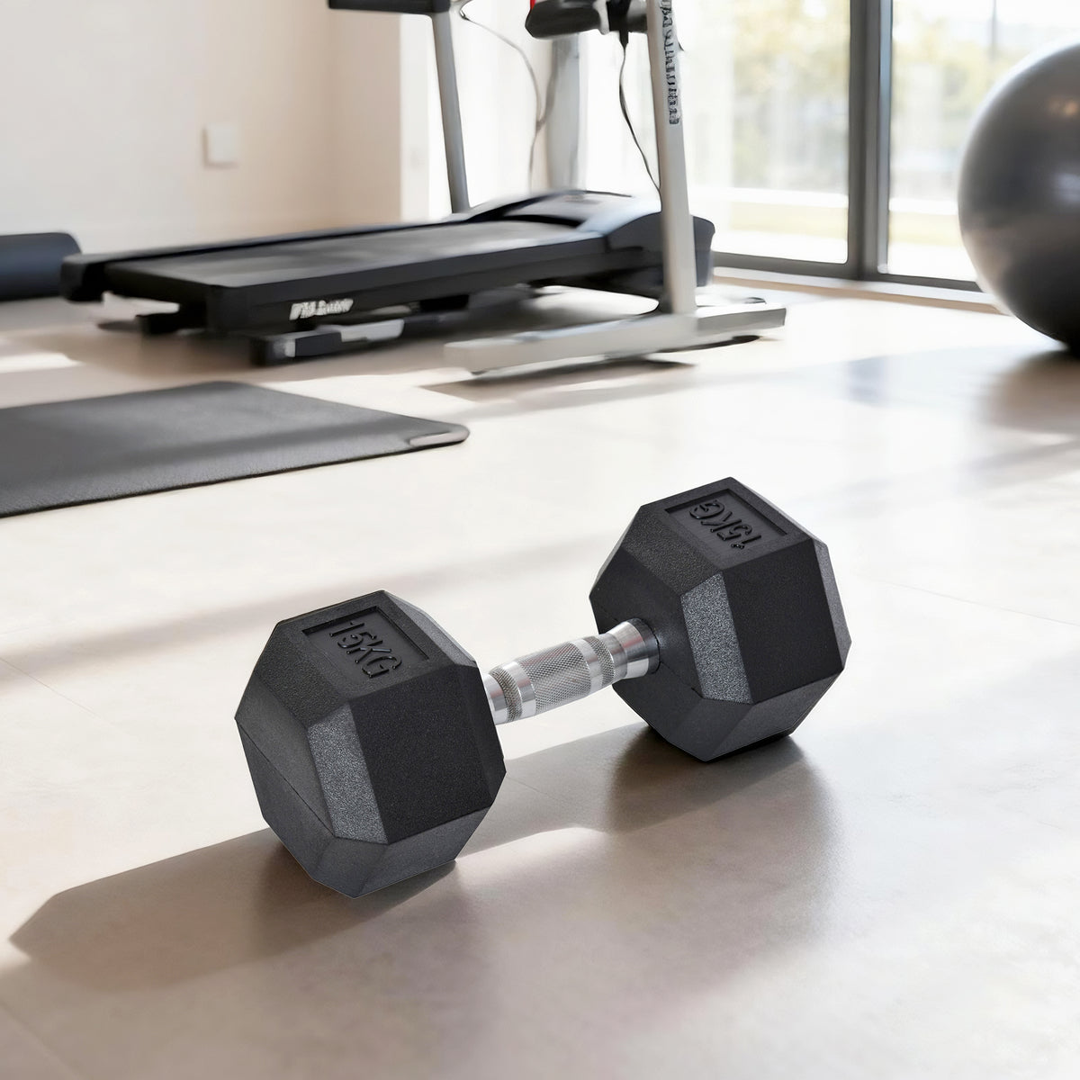 Haltère courte poids 15 Kg - 1 pièce, Haltère hexagonale entraînement musculaire & haltérophilie - métal caoutchouc noir-8