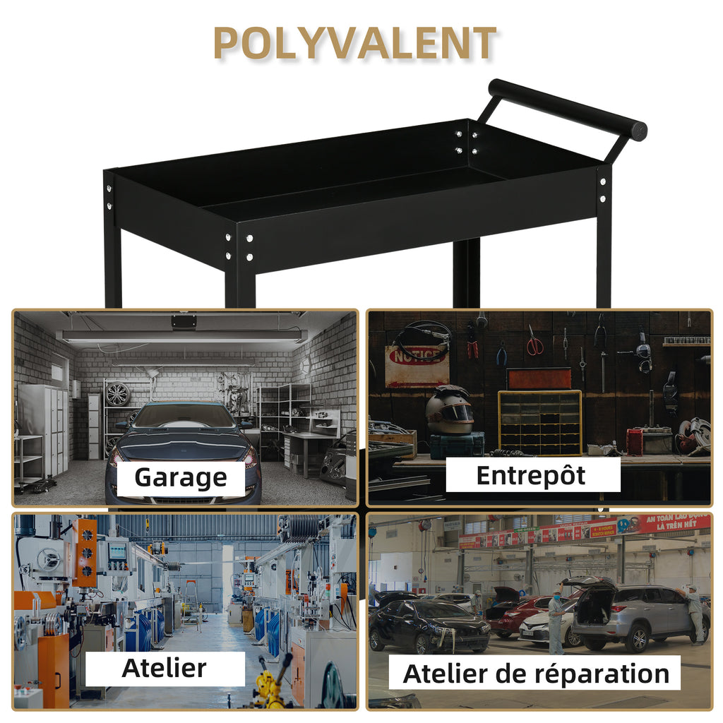 Chariot d'atelier servante atelier à 2 niveaux, poignée latérale et roulettes verrouillables, 84,5x38x84cm, noir-5