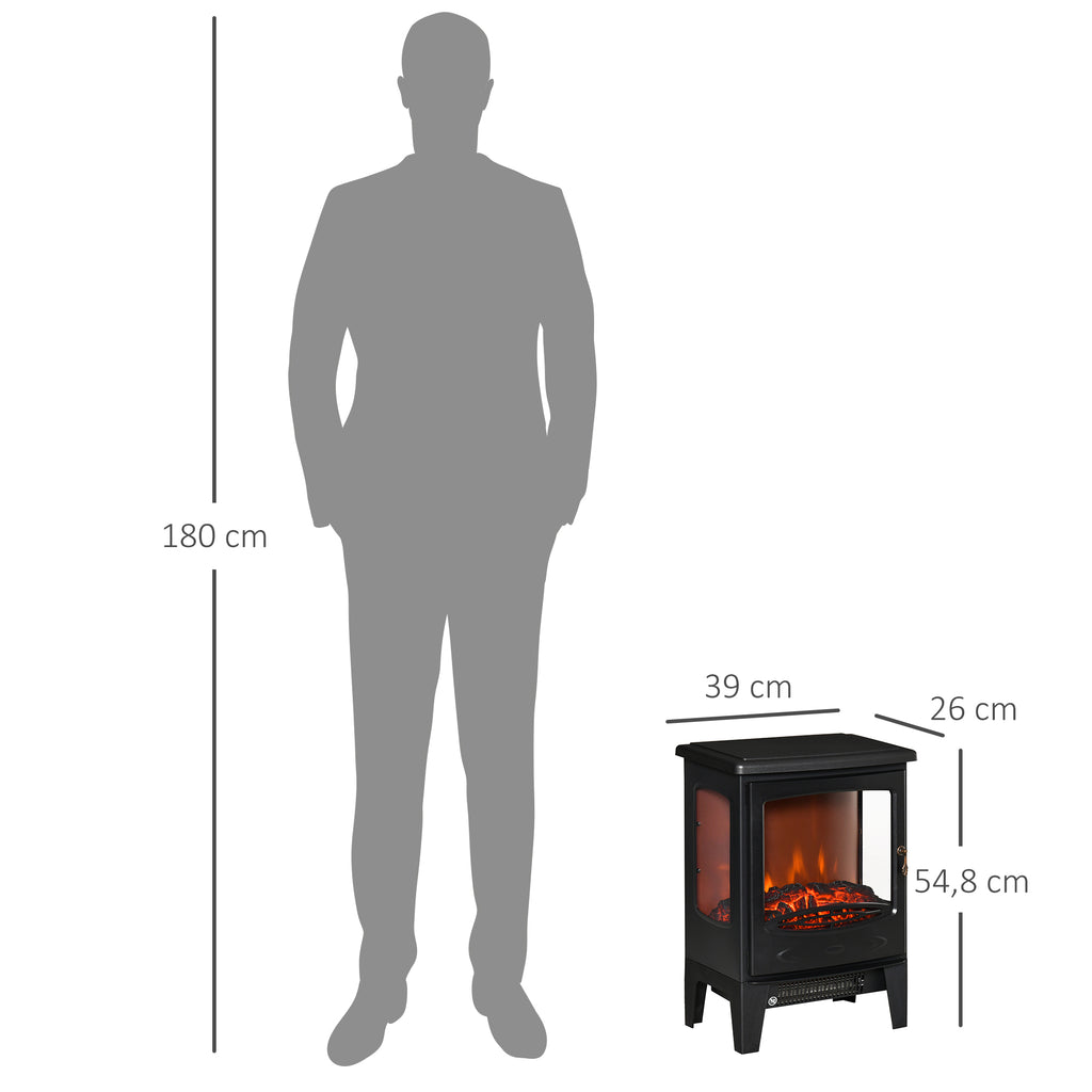 Cheminée électrique poêle Style néo-rétro 900-1800 W Simulation Flammes LED luminosité réglable Acier ABS Noir-2