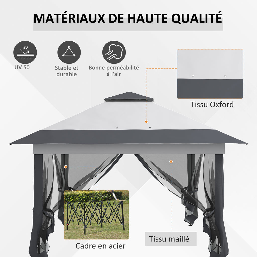 Tonnelle barnum de jardin pop-up pliant acier polyester moustiquaires + sac de transport à roulettes gris-5