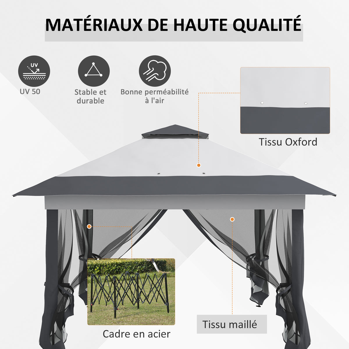 Tonnelle barnum de jardin pop-up pliant acier polyester moustiquaires + sac de transport à roulettes gris-5