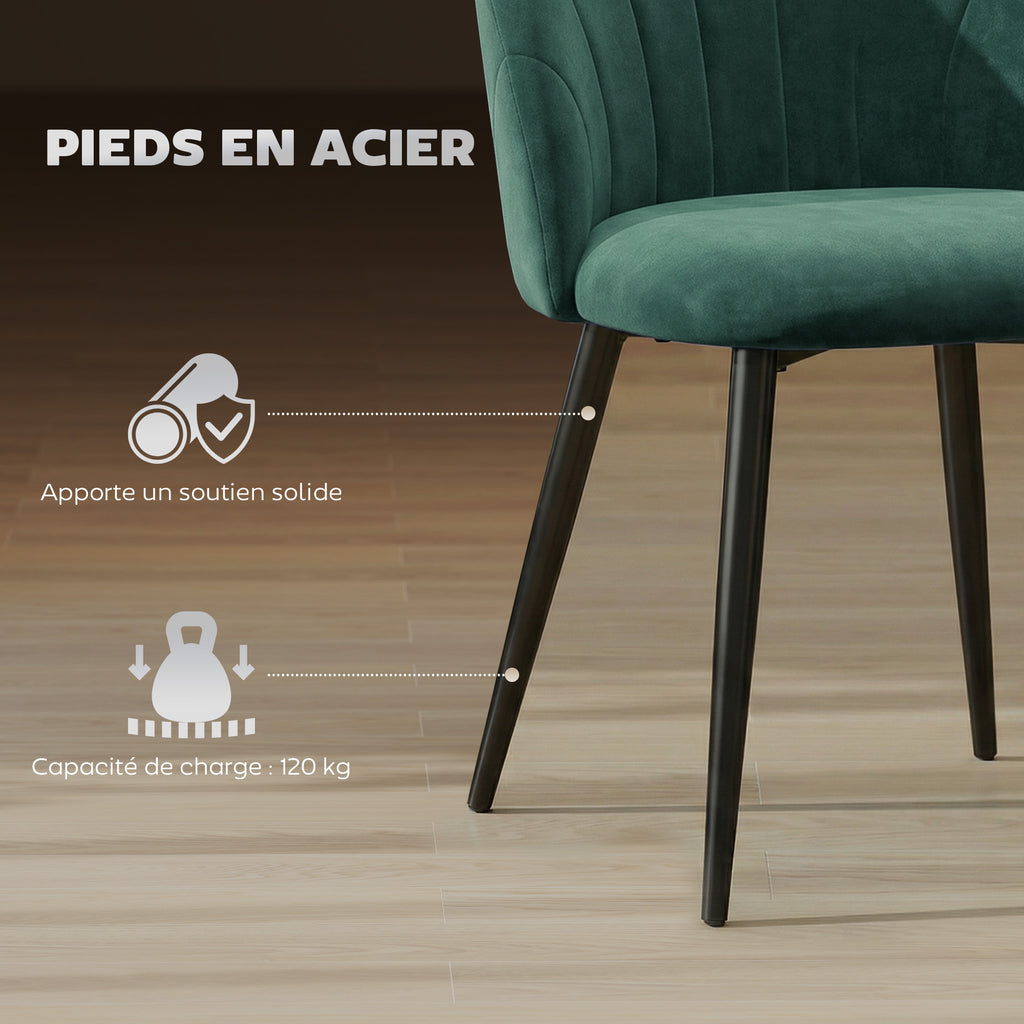 Lot de 2 chaises de salle à manger, chaises de cuisine rembourrées sans accoudoirs, pieds en acier, 52x55x79cm, vert-4