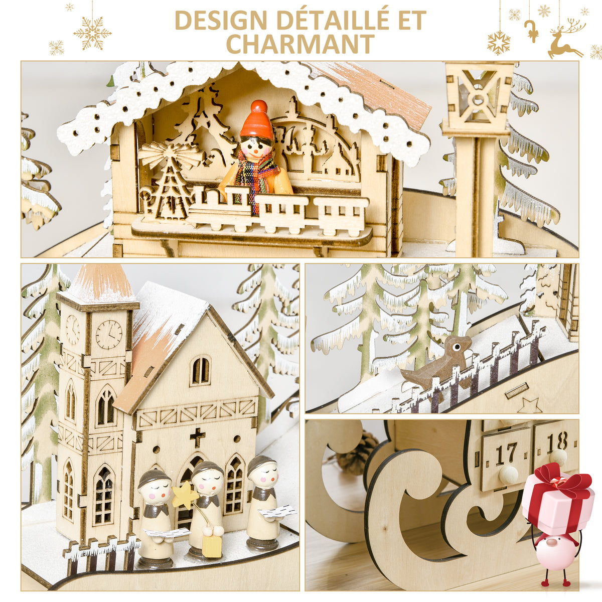 Calendrier avent bois Lumineux Frome traineau - 10 lumières Blanc Chaud - 24 tiroirs - décoration Lumineuse Noël-5