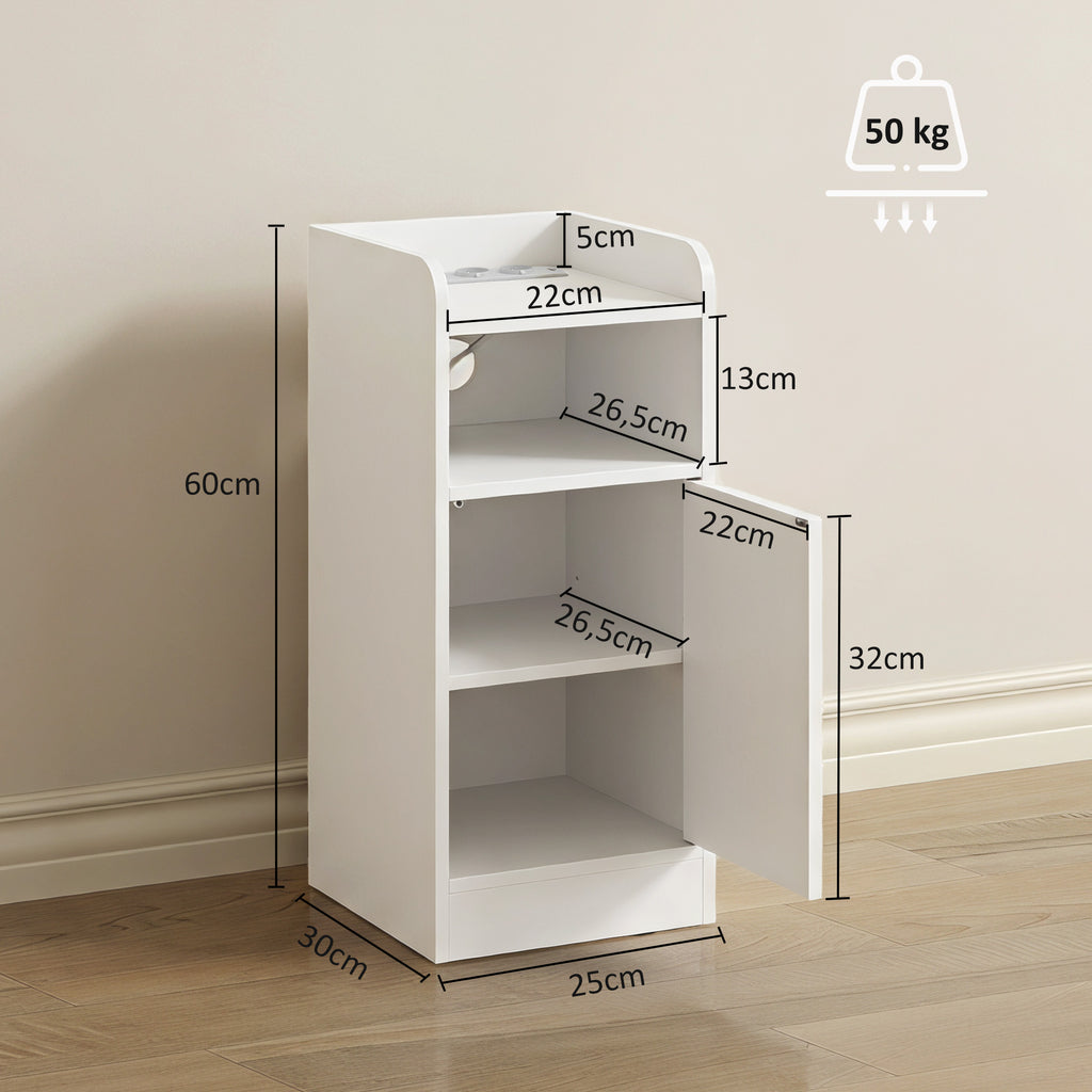 Lot de 2 tables de chevet avec station de charge, tables de nuit avec compartiment ouvert, étagère réglable, blanc-2