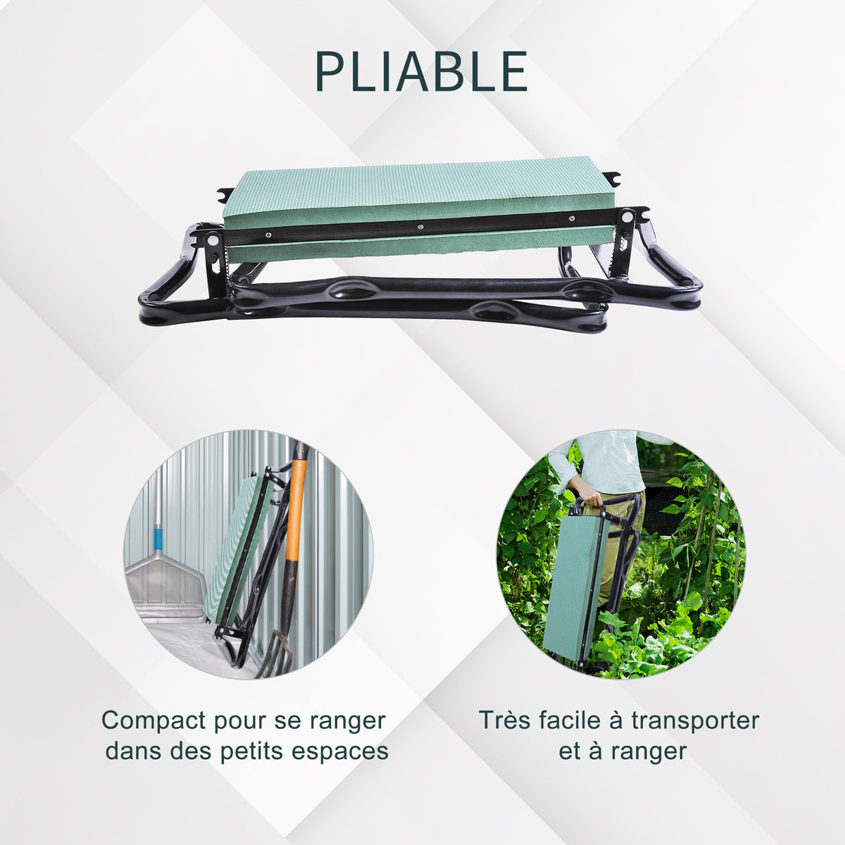 Tabouret de Jardin Pliable agenouilloir de Jardin siège Jardinage avec Coussin Acier EVA Noir Vert-4