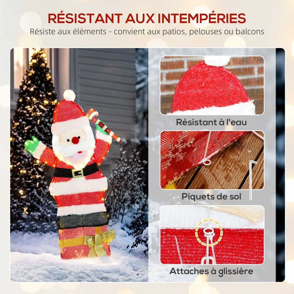 Père Noël lumineux de 90 cm avec 97 LED blanc chaud, décoration de Noël pour intérieur et extérieur-5