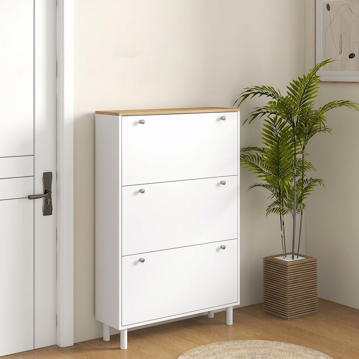 Meuble à Chaussures 24 Paires, Armoire à Chaussures Étroite avec 3 Tiroirs Rabattables, Étagères Réglables, Blanc-1