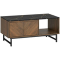Table basse, table de salon, plateau effet marbre, 2 portes et 2 niches ouvertes, 100 x 50,8 x 45,7 cm, noyer-0