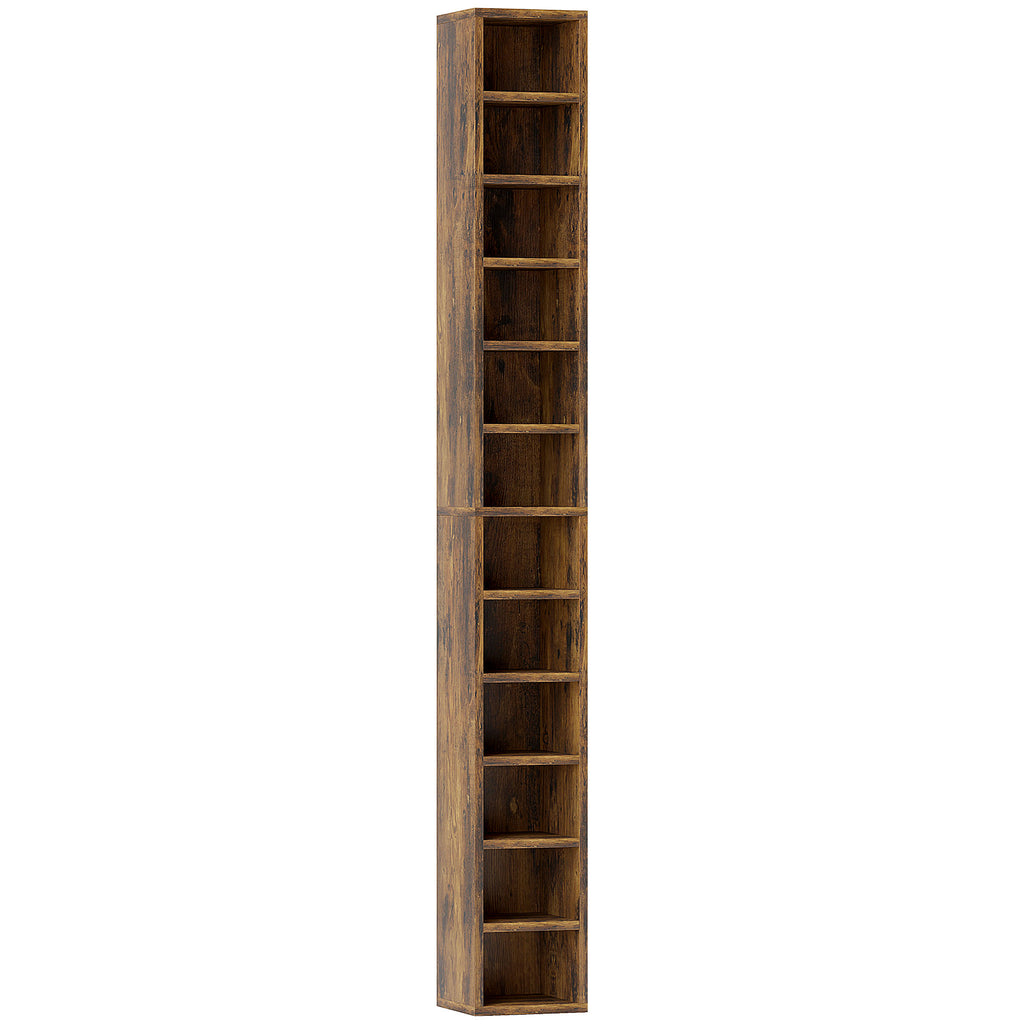 Rangements pour CD et DVD avec 12 compartiments, capacité max. 204 CD, 21 x 20 x 175 cm, brun rustique-0