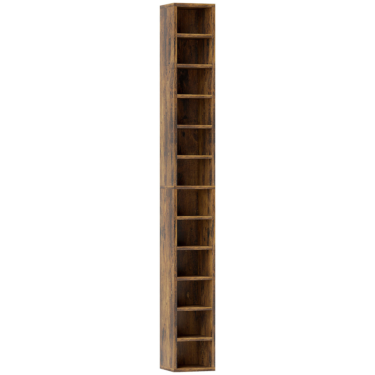 Rangements pour CD et DVD avec 12 compartiments, capacité max. 204 CD, 21 x 20 x 175 cm, brun rustique-0